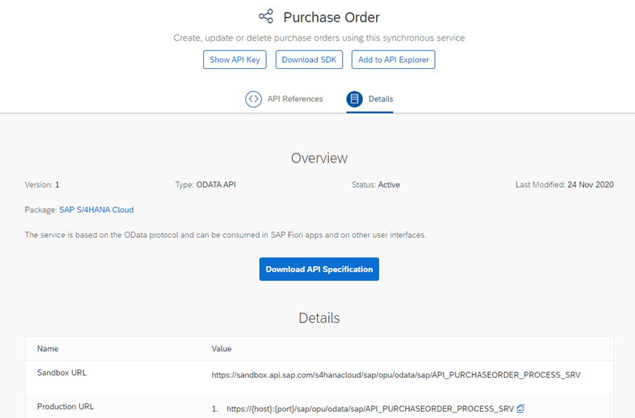 A purchase order using SAP APIs