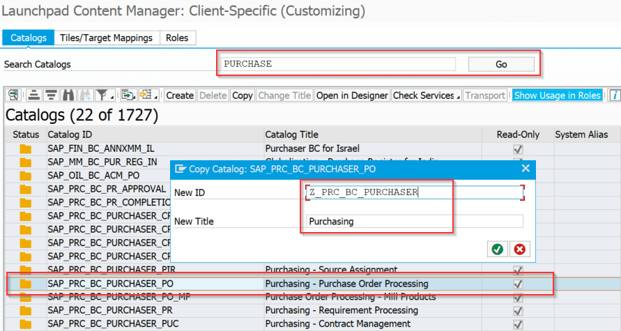 A custom catalogue based on an existing SAP catalogue