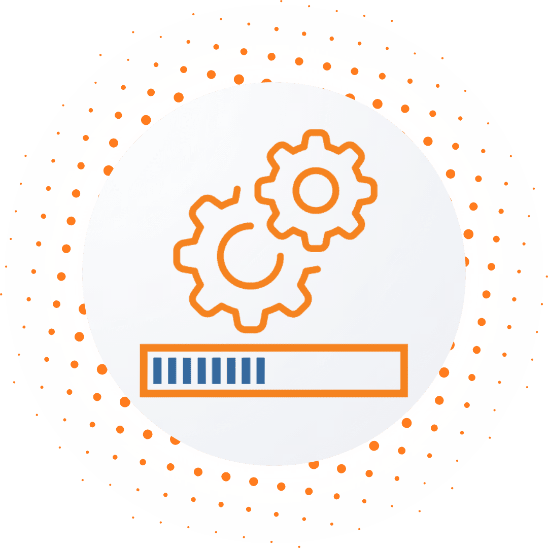 Process Improvements Icon with Gears and Progress Bar